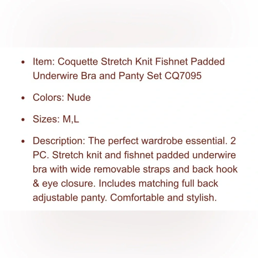 Coquette Stretch Knit Fishnet Padded Underwire Bra and Panty Set Very Sexy​​